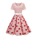 Pink Summer Women Casual Dresses With Belt 1950s Style Retro Sundress Robe De Cocktail Party Pinup Rockabilly