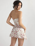 Elegant Off-shoulder Strapless Print Mini Dress For Women Robe Summer New Backless Sleeveless Skinny Club Party