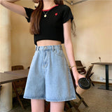 Crimping Shorts Denim Women High Waist Simple Korean Style A-line Ulzzang Vintage Students All-match Fashion