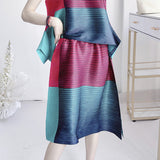 Wear Three Houses Folded 2025 Sleeveless Splicing Ribbon Loose Top High Waist Folded Skirt