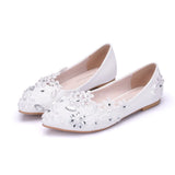 Bridal Shoes Wedding Shoes White Flat Bottom Water Drill Pearl Wedding Shoes Bridesmaids Performance Flat Heel Single