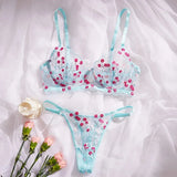 Blue Sheer Floral Lingerie Set- Outfit