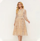 Elegant Dot Print Long Sleeve Polka Dress O Neck Chiffon A Line Women Casual Dress Vintage Midi Vestidos