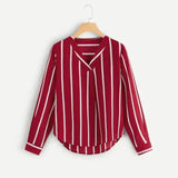 Long Sleeve V Neck Irregular Stripe Shirt Women Casual Tops And Blouses chemise femme camisas mujer women