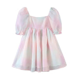 Tie Dye Colorful Tulle Women Mini Dress 2021 Summer New Prom Gowns A-line High Waist Cute Girls Summer