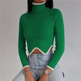 Winter Whiter Turtleneck Vintage Sweater Tops Knitted Y2k Long Sleeve 2022 Autumn Green Women Casual Crop Top Slim