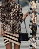Independent Station Autumn New Long-Sleeved High-Necked Printed Dress For
