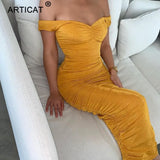 Off Shoulder Strapless Sexy Party Dress Women Sleeveless Backless Bodycon Long Ruched Summer Dress Black Casual