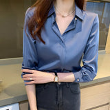 Shirts Women Long Sleeve Shirts Blouses for Women Satin Clothing Shirt Office Lady Solid Silk Shirt Blouse 2023 Fashion