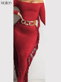 Casual Streetwear Sexy Off Shoulder Tassel Side Long Bodycon Dress For Women Autumn New Club Party Activewear