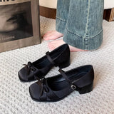 Version Of Fairy-Dish Noodle Butterfly Bow Head Mary Jane Heel 2025 Spring And Summer New Word With Tunlock Single