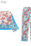 2023 Women Pants Sets Pink High Waist Pants For Women Vintage Print Woman Trousers Streetwear Casual Summer Women's