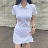 Zingj Chic Spring Retro Niche Lapel Slim Slim Pure Color Short Sleeve Short Package Hip Dress Short