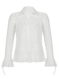 Semi Sheer Long Sleeve Pleated Blouse-Outfit