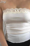 Women Sexy Strapless Tube Tops Y2K Lace Patchwork Tank Camis Fairy Off Shoulder Backless Ribbed Mini Vests Crop