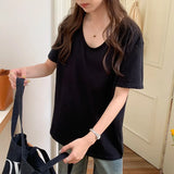 And Autumn New U-Shaped Collar Open Fork Medium-Long Loose Casual White Long-Sleeved