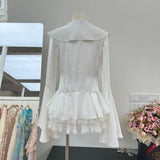 Girls Wind Lotus Leaf Side With Horn Long Sleeves Of A Sit Noodle Shirt + Press Fold Cake Half Skirt 2 Sets Of