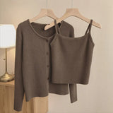 Zingj Texture Two-Piece Set Of Halter Vest Knit Cardigan Female Autumn 2024 New Women's Sweater Suit