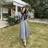 Chic Temperament Skirt 2pc Set Spring Autumn Women Long Sleeve Tops + Long Skirt Suit Korean Two Piece Sets Womens