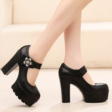 High-Heeled High-Heeled Waterproof Table Thick-Soled Model Walking Shoes Magic Beaded Women's Shoes With Cheongsam
