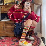 Zingj Christmas New Year Red Striped Sweater Women's Casual Loose Versatile Long-Sleeved Autumn And Winter Sweater
