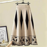 Jacquard Fringed Knit Skirt Women High Waist Stretch Loose Plus Size 4xl Long Skirt Korean Tassel Wild Daily