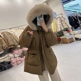 Korean Version Temperament Down Jacket Female Short Money 2024 Winter New Add Thick Fox Hair Collar Collect Waist Show Thin White Duck Down Coat-Outfit