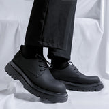 Zingj 2024 New Hot Style Casual Leather Shoes Spring And Autumn Black Low-Top Martin Boots Versatile Platform Shoes