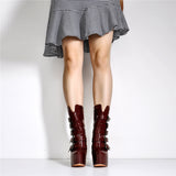 Onlymaker Women's Round Toe Wine Red Platform Side Zipper Thin Heel Thick Heel Short Boots Fashion Lady Booties Big