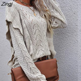 knitted vintage white pullovers Women's Sweaters wither Fashionable Hollow Knitwear with ruffles sweater women