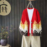 spring and autumn new Korean ethnic style jacquard knitted cardigan loose color matching V-neck sweater jacket