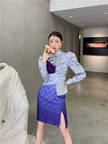 Vintage Designer Puff Sleeve Crop Blouses Women Purple Floral Gigot Long Sleeve Ladies Tunic Asymmetrical Top