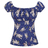 Summer Women Vintage Party Blouse 50s 60s Cherry Print White Cotton Short Sleeve Elastic Neck 2022 Tops Women