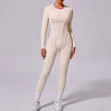 Zingj Sha New Winter Integrated Sports Yoga Suit Bare Back Tight Long Sleeve Trousers Jumpsuit 10122-Outfit