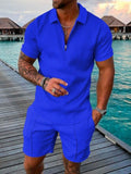 Zipper Lapel Shirts And Pockets Shorts Suits Mens Summer Outfits Fashion Streetwear Vintage Printed Two Piece Sets