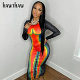 Women Autumn Long Sleeve Bodycon Printed Pencil Midi Dress 2021 Fall Wholesale Lots Bulk Clothes Streetwear