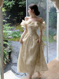 Elegant Slim Ruffles Midi Dresses Summer Princess Evening Party Prom Dress Women Fashion Off Shoulder A-line