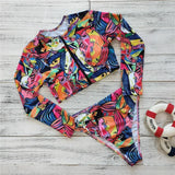 Sexy Long Sleeve Bikinis Women Swimsuit Green Leaves Print Bathing Suits Beachwear Brazilian Bikini Set Biquini