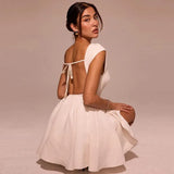 Short Sleeve Backless Mini Dress- Outfit
