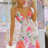 Women Elegant Spaghetti Straps V Neck All Over Print Floral Pattern Maxi Party Sexy Vacation