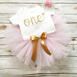 Headband Short Sleeve Top and Tutu Dress Outfits 3pcs for 1 Year Baby Girls First Birthday Party Cotume Newborn