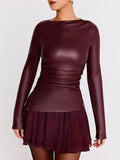 Faux Leather Long Sleeve Ruched Top- Outfit
