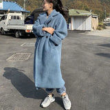 Women Solid Fur Coat Long Sleeve Casual Fleece Jacket Female Turn Down Collar Long Teddy Coat