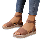 Hemp Rope Slope With Fish Mouth Sandals Women Thick Soles Buckle Beach Cool