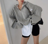 Solid Color Oversized Zip Up HoodieOutfit
