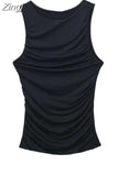 2023 Black Crop Top Women Ruched Tank Tops Y2k Streetwear White Sleeveless Top Female Fashion Summer Sexy Tops