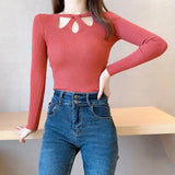 Winter Hollow Out Sexy Solid Sweater Ladies Elegant Fashion Slim Bottoming Knitting Pullover Tops Women Casual