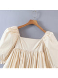 2022 Fashion Women Retro Beige Cotton Ball Gown Dress Elegant Ladies Puff Sleeve Party Mini Dresses Fairy Short