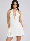 Collar Buttoned Backless Suit Mini Dress-Outfit