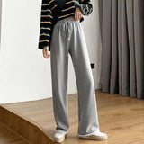 Zingj New Fall 2024 Gray Wide Leg Pants Women's High Waist Hanging Sense Casual Sports Pants Loose Show Thin Straight Guard Pants-Outfit
